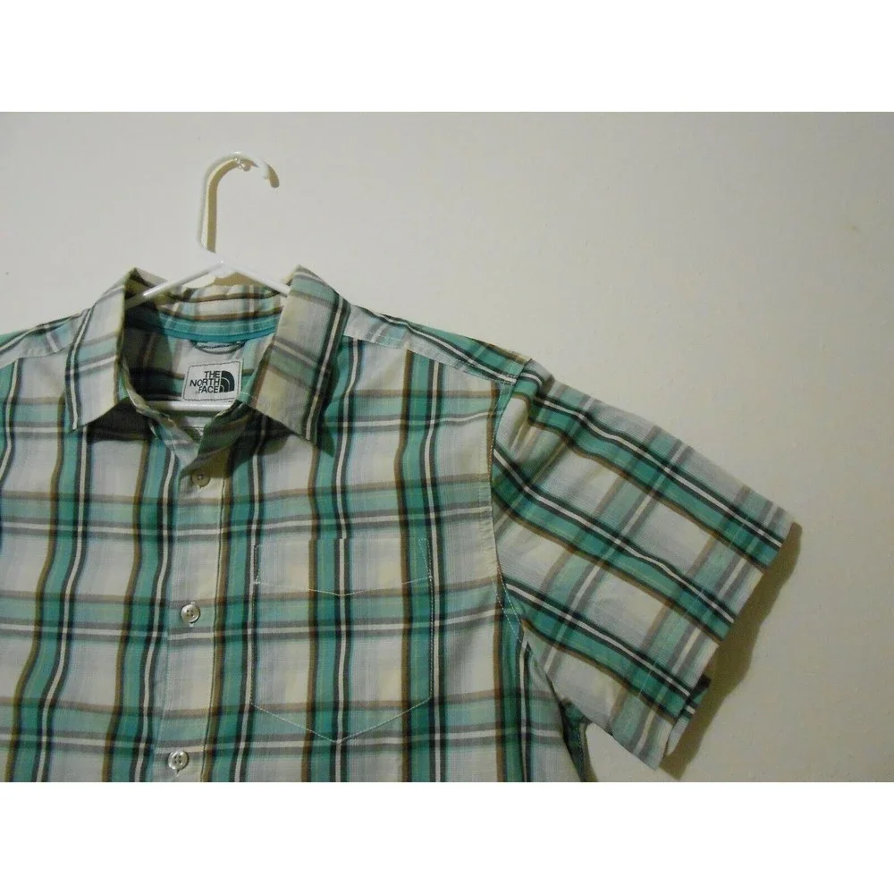 The North Face Mens Shirt Large Button Front Green Plaid Multicolor‎